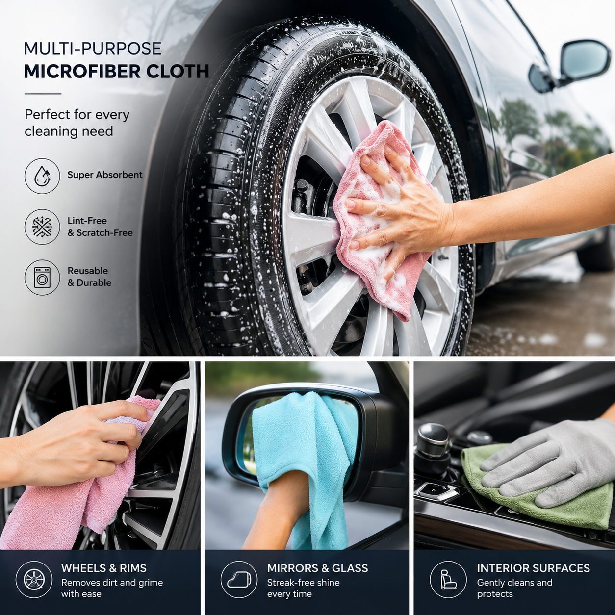 WipeEase™ Microfiber Multi-Purpose Cleaning Cloth Roll | For Kitchen And Car Cleaning | 50 pieces